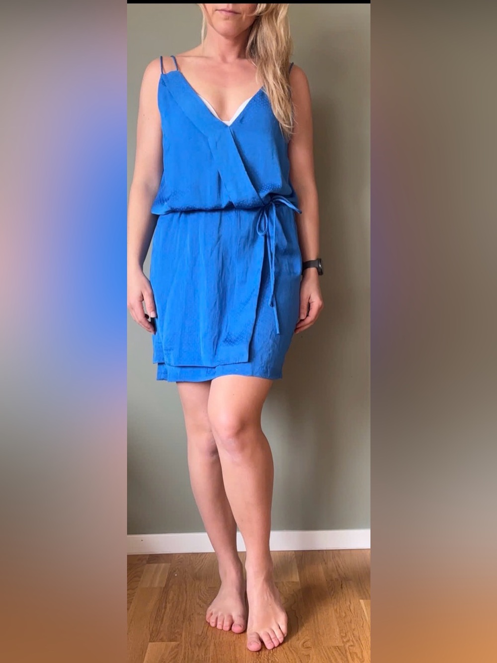 Zara Basic Bright Blue Sleeveless Wrap Dress